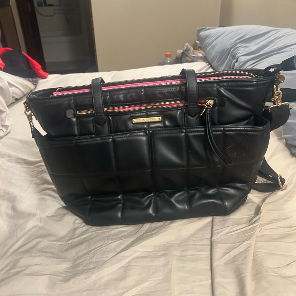 Poppy & Peonies Black Quilted Baby Bag